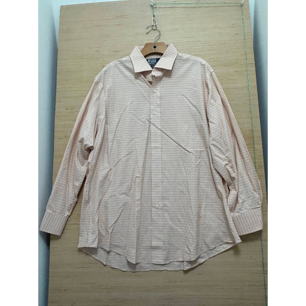 Polo Ralph Lauren Regent Custom Fit Mens Dress Shirt Orange Plaid Size 17 32/33